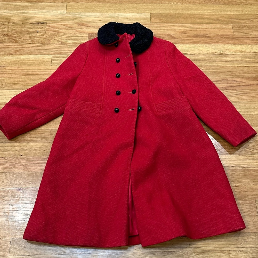 Vintage Elegant Red Double-Breasted Coat for Girls